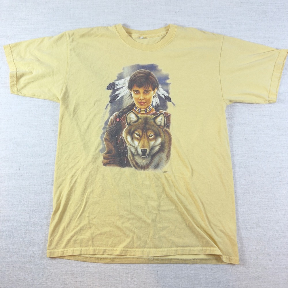 Howard Robinson Wolf Woman Graphic T-Shirt Yellow Short Sleeve Crewneck Tee